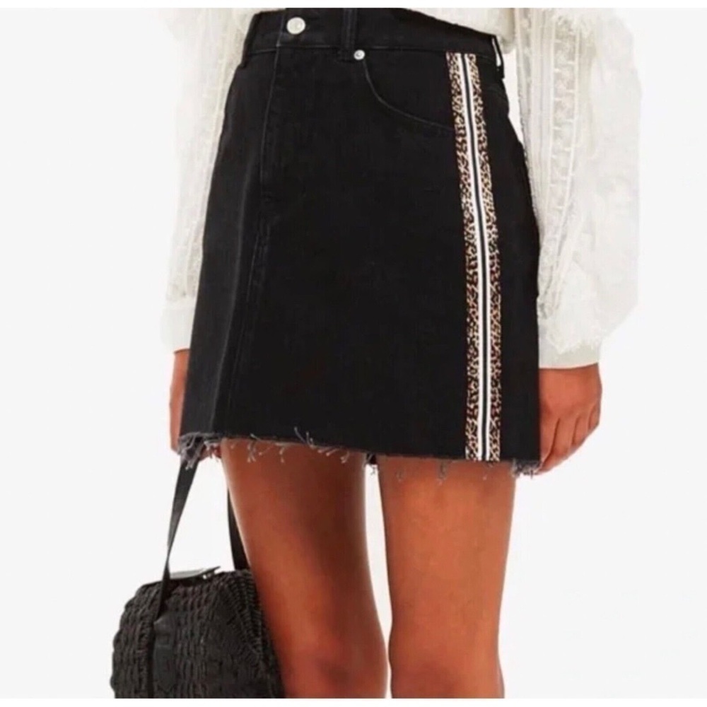 Topshop Moto black mini skirt leopard animal print side stripe 6 fits 4 jean